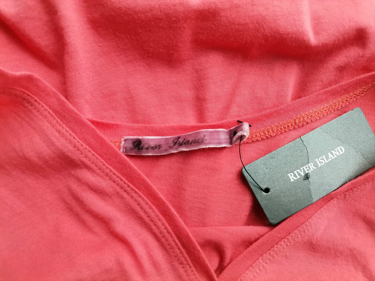 River island Rozmiar 32 Kolor Różowy W serek Bluzka Krótki rękaw Materiał Bawełna 100%