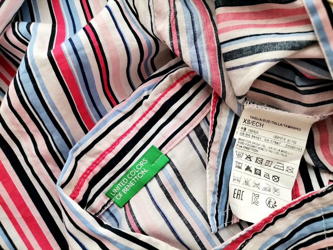 United colors benetton Rozmiar XS Kolor Kolorowa Pasy Kołnierz Koszula Zapinana Bluzka Długi rękaw Materiał Bawełna 100%
