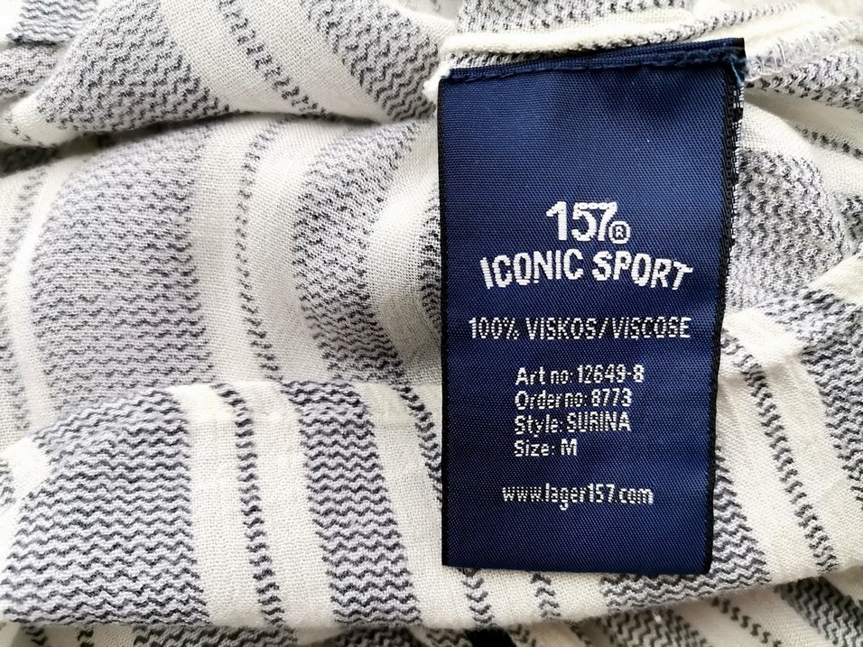 IMG_20200908_153739.jpg Iconic Rozmiar M Kolor Granatowy Pasy Split Crew Neck Bluzka Rękaw 3/4 Materiał Wiskoza 100%