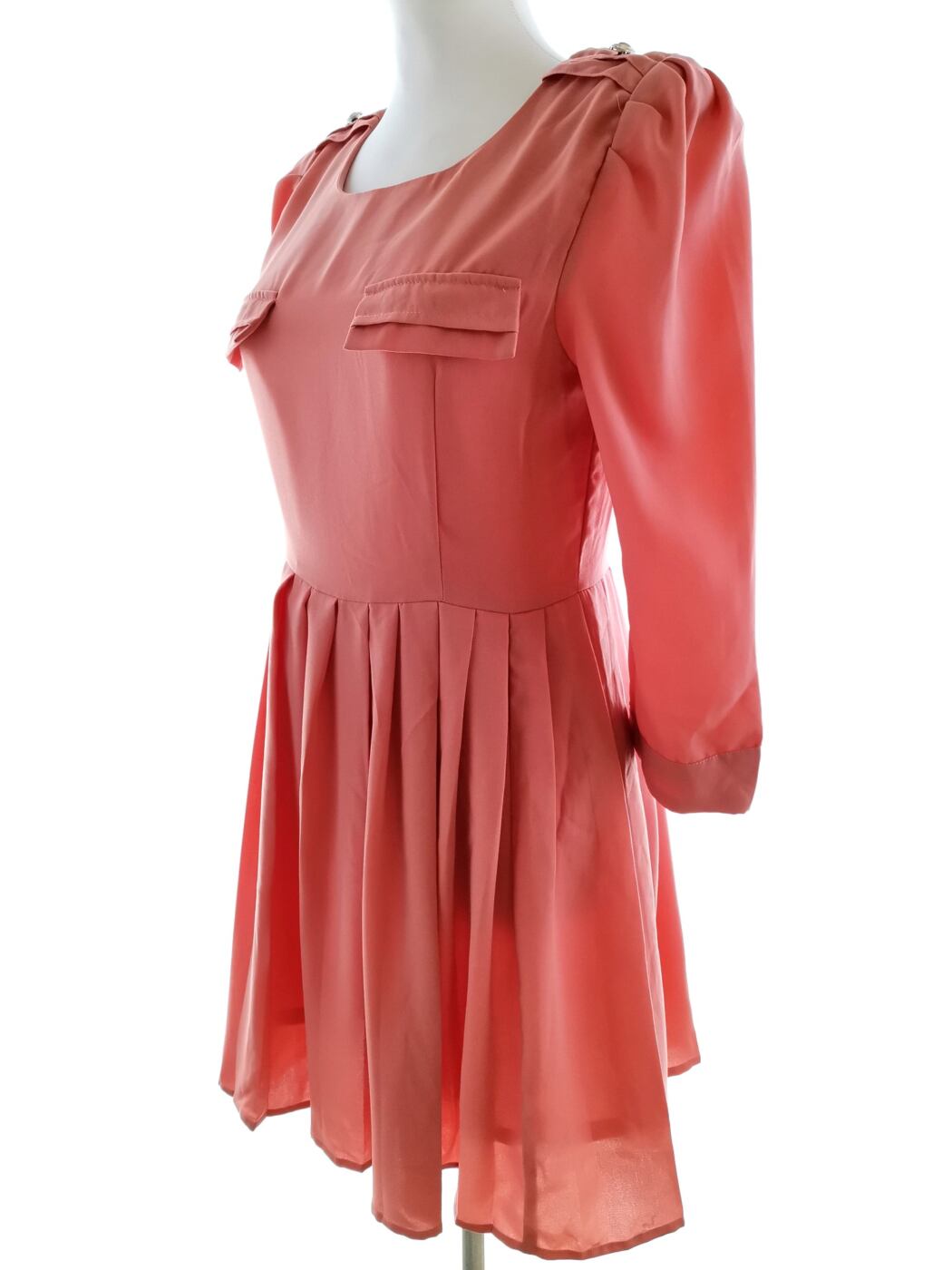 Vintage Rozmiar 10 (38) Kolor Różowy Okrągły dekolt Sukienka Sheath Rękaw 3/4 Do Kolan