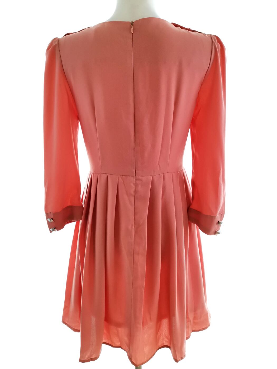 Vintage Rozmiar 10 (38) Kolor Różowy Okrągły dekolt Sukienka Sheath Rękaw 3/4 Do Kolan