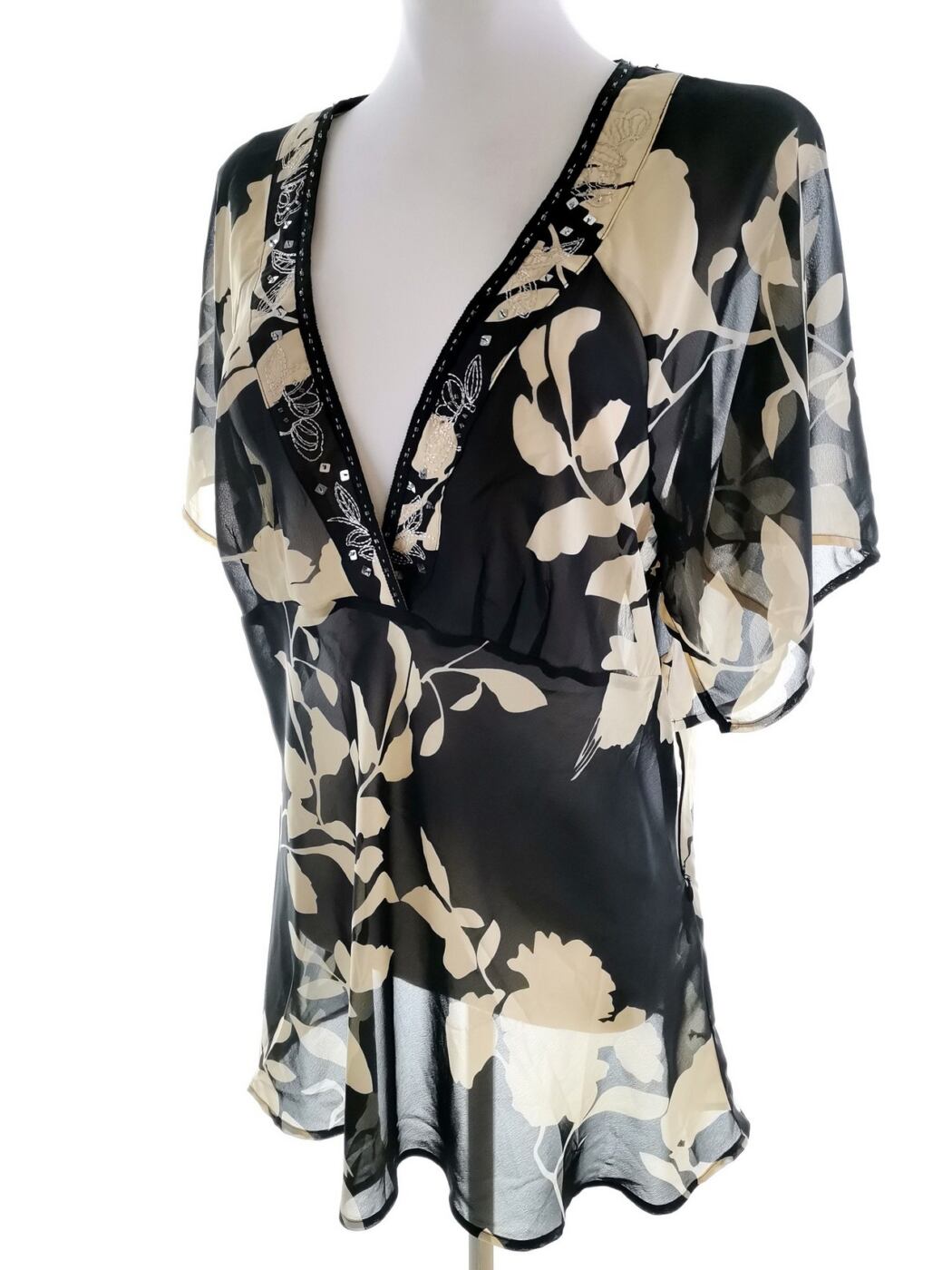 Exclusive by Tara Rozmiar 40 Kolor Czarny W serek Tunika Bluzka Krótki rękaw Exclusive by Tara Rozmiar 40 Kolor Czarny W serek Tunika Bluzka Krótki rękaw