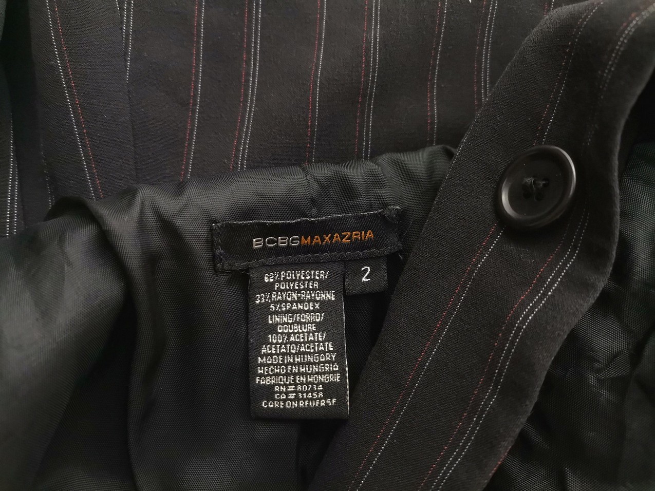 IMG_20200918_113749.jpg BCBG MAXAZRIA Rozmiar 2 (36) Kolor Czarny Pasy Kołnierz Żakiet z zapięciem Długi rękaw