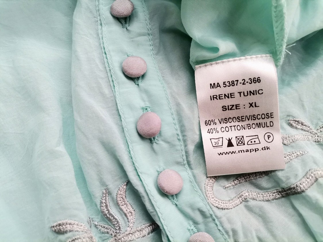 MAPP Rozmiar XL Kolor Miętowy Roślinny Liście Okrągły dekolt Tunika Bluzka Rękaw 3/4 Materiał Wiskoza MAPP Rozmiar XL Kolor Miętowy Roślinny Liście Okrągły dekolt Tunika Bluzka Rękaw 3/4 Materiał Wiskoza