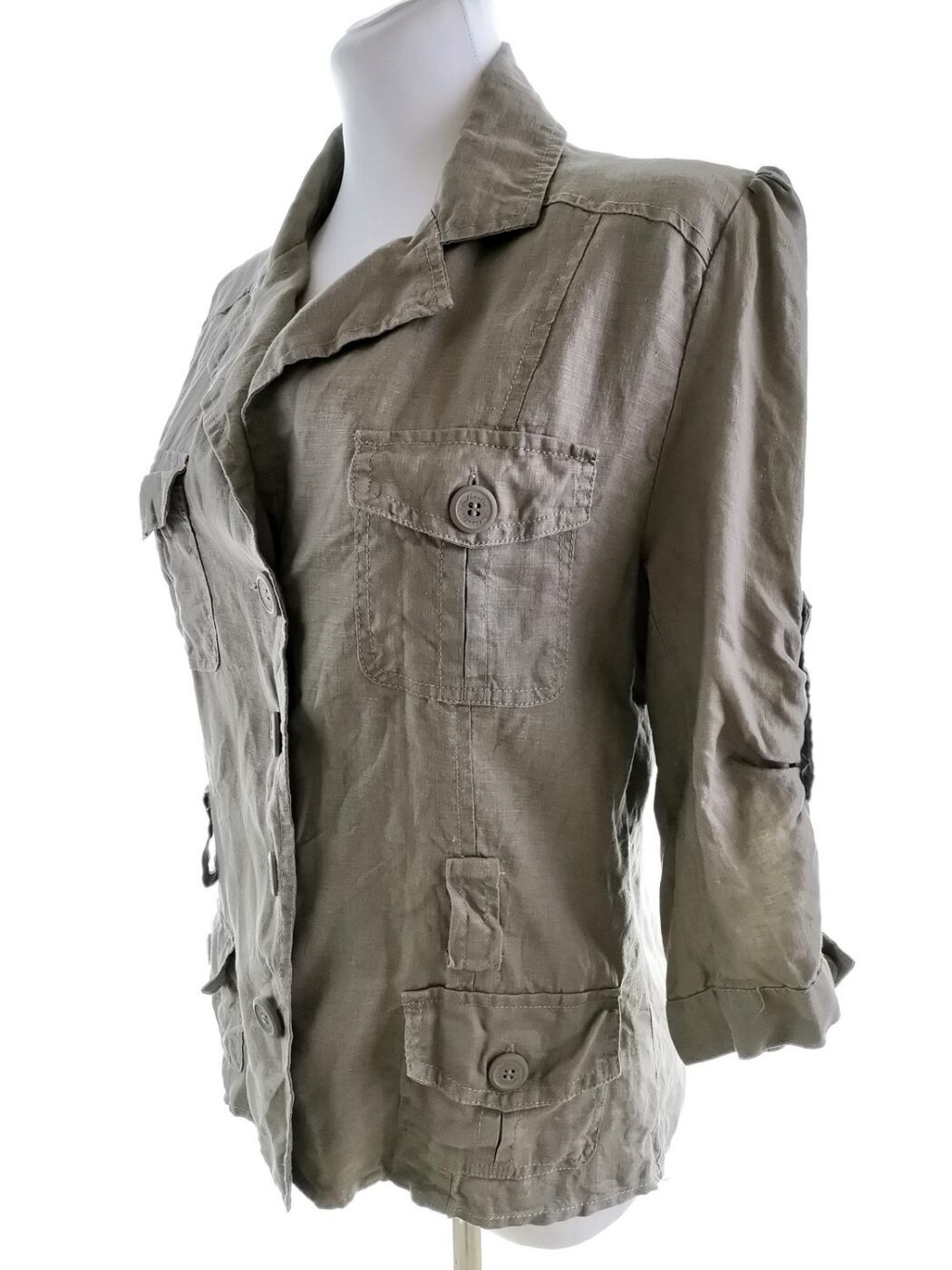 IMG_20200918_145643.jpg Life Love Fashion Rozmiar 12 (40) Kolor Khaki Kołnierz Żakiet z zapięciem Rękaw 3/4 Materiał Len 100%