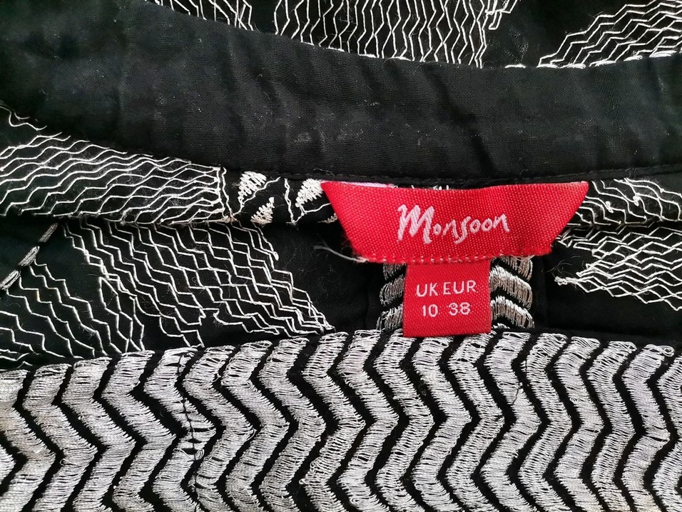 Monsoon Rozmiar 10 (38) Kolor Czarny W serek Bluzka Bezrękawnik Materiał Bawełna 100%
