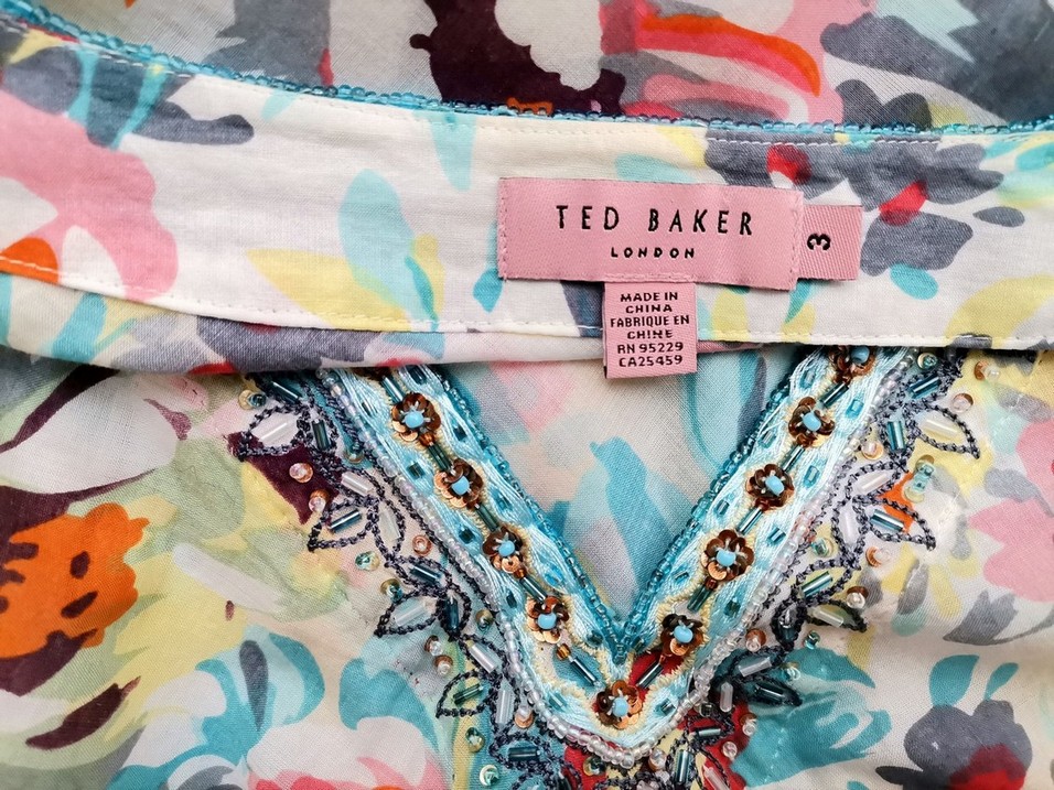Ted Baker Rozmiar 3 (40/42) Kolor Kolorowa W serek Tunika Bluzka Długi rękaw Materiał Bawełna 100% Ted Baker Rozmiar 3 (40/42) Kolor Kolorowa W serek Tunika Bluzka Długi rękaw Materiał Bawełna 100%