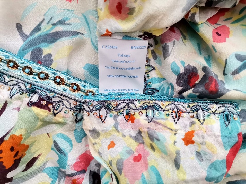 Ted Baker Rozmiar 3 (40/42) Kolor Kolorowa W serek Tunika Bluzka Długi rękaw Materiał Bawełna 100% Ted Baker Rozmiar 3 (40/42) Kolor Kolorowa W serek Tunika Bluzka Długi rękaw Materiał Bawełna 100%
