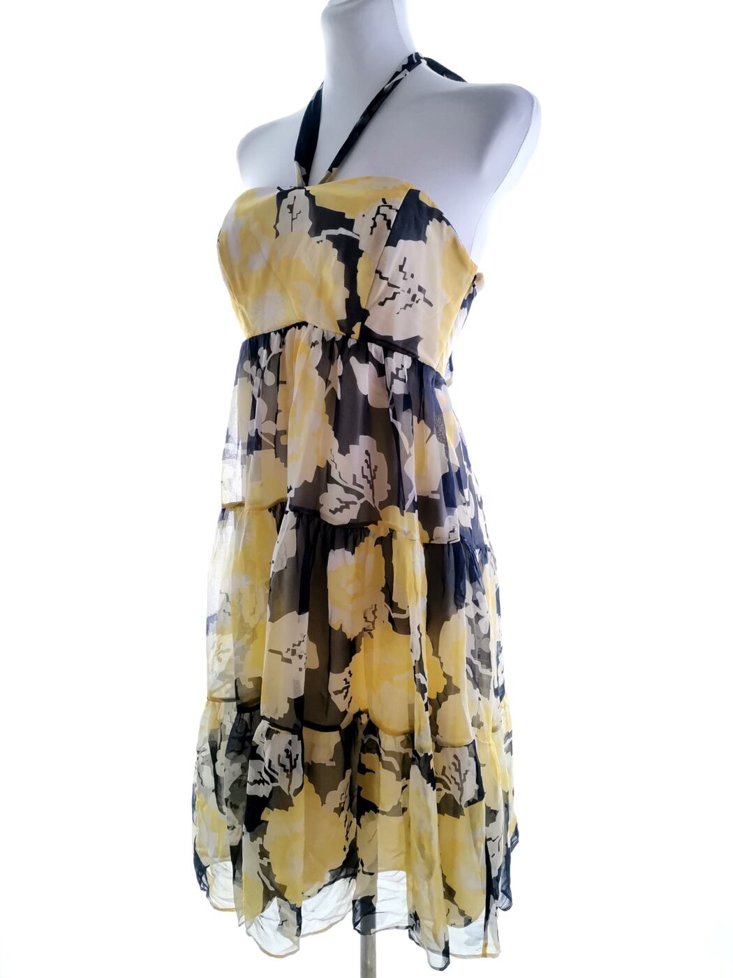 Coast Rozmiar 10 (38) Kolor Żółty Halter Sukienka Letnia Bezrękawnik Midi Materiał Jedwab 100% Coast Rozmiar 10 (38) Kolor Żółty Halter Sukienka Letnia Bezrękawnik Midi Materiał Jedwab 100%
