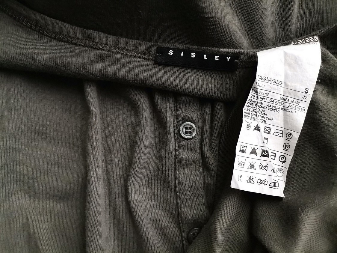 IMG_20200928_141636.jpg Sisley Rozmiar S Kolor Khaki Henley Bluzka Popover Guziki Długi rękaw Materiał Bawełna 100%