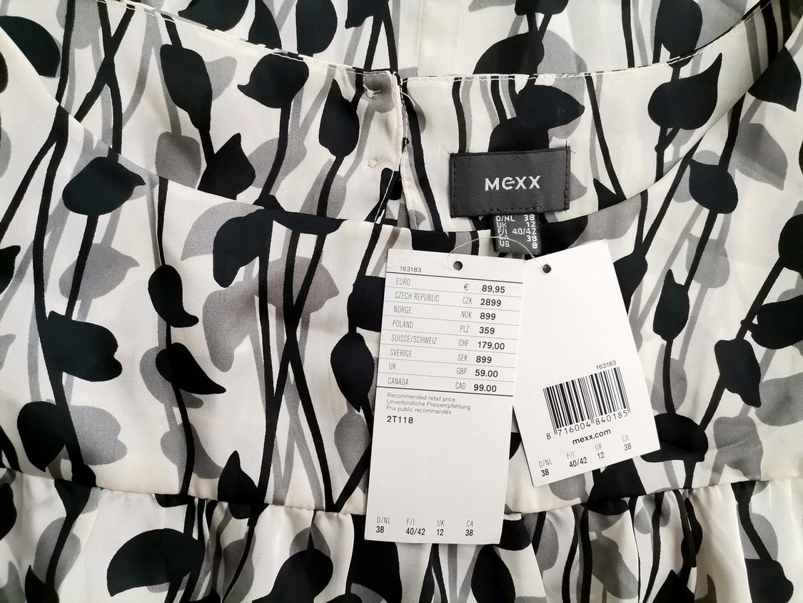Mexx Rozmiar 38 Kolor Biały Okrągły dekolt Sukienka Prostokątna Krótki rękaw Do Kolan