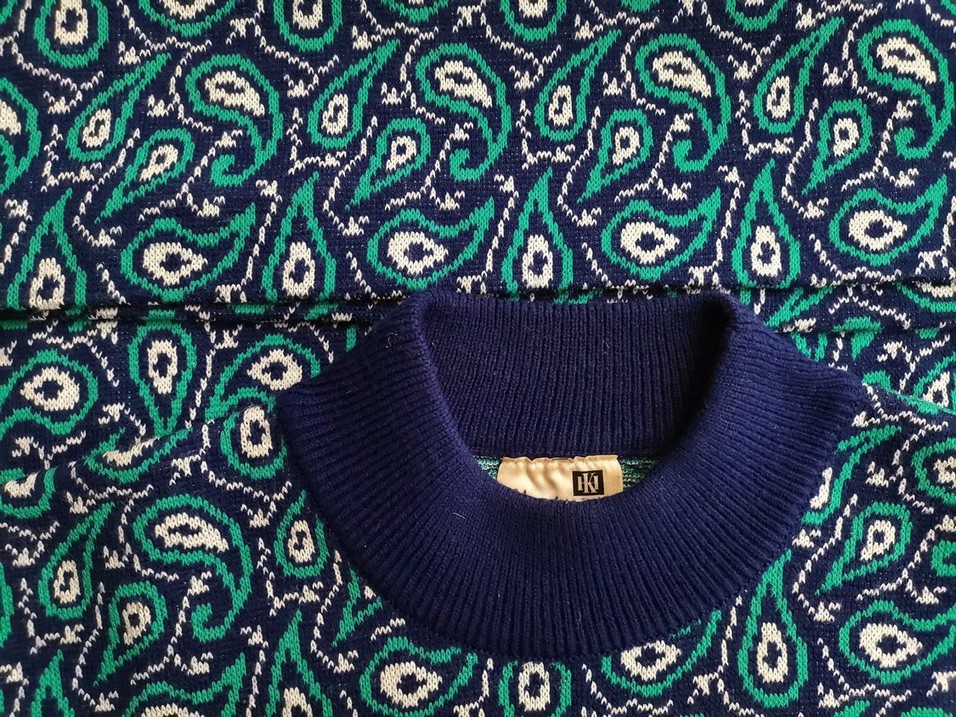 Vintage Rozmiar 36 Kolor Granatowy Pół golf Sukienka Sweterkowa Krótki rękaw Midi Vintage Rozmiar 36 Kolor Granatowy Pół golf Sukienka Sweterkowa Krótki rękaw Midi