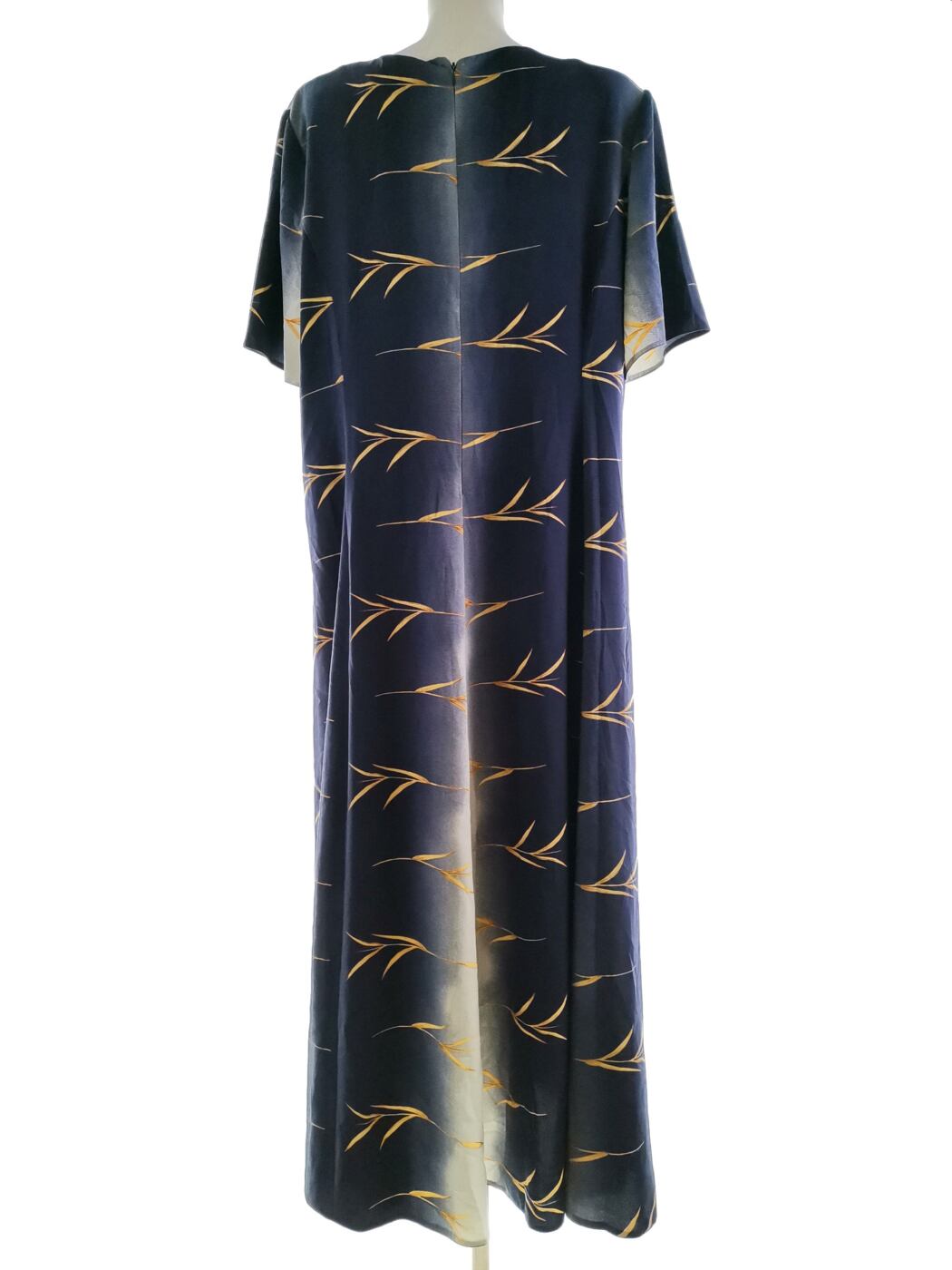 Vintage Rozmiar XXXL Kolor Granatowy W serek Sukienka Maxi Krótki rękaw Długa Vintage Rozmiar XXXL Kolor Granatowy W serek Sukienka Maxi Krótki rękaw Długa
