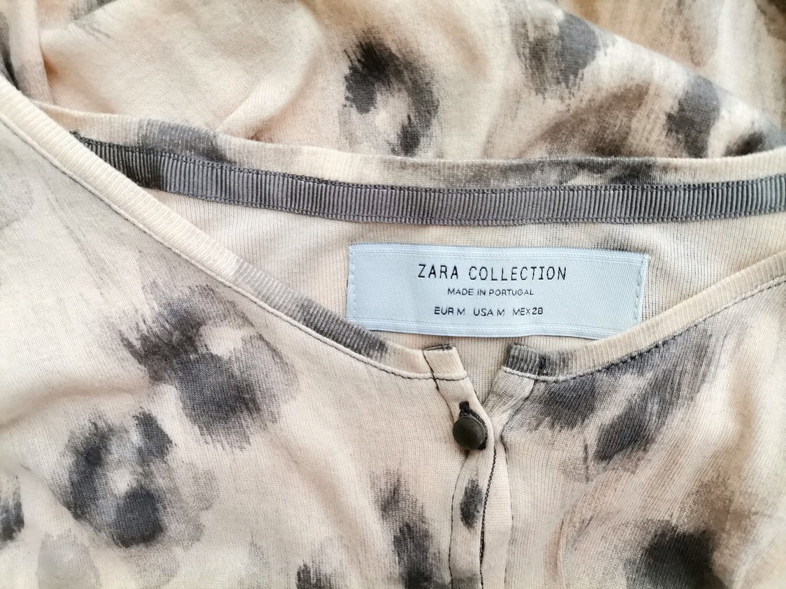 Zara Rozmiar M Kolor Beżowy Panterka Okrągły dekolt Bluzka Zapinana Długi rękaw Materiał Bawełna 100%