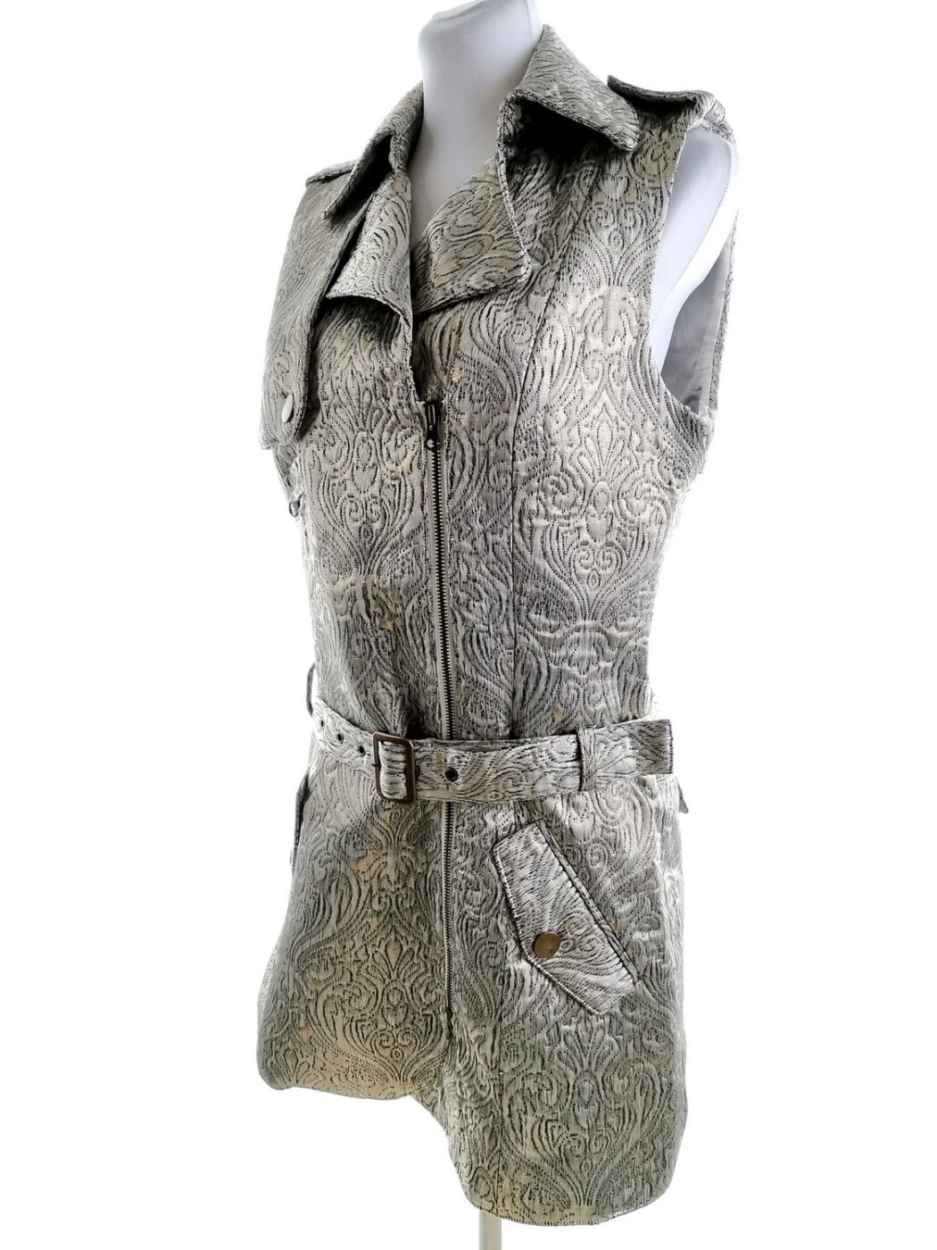 Rozmiar M Kolor Złoty Damask Paisley Kołnierz Tunika Zamek Błyskawiczny Bezrękawnik Rozmiar M Kolor Złoty Damask Paisley Kołnierz Tunika Zamek Błyskawiczny Bezrękawnik