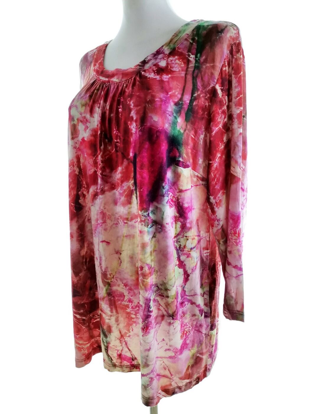 Vintage Rozmiar XL Kolor Kolorowa Floral Abstrakt Okrągły dekolt Tunika Bluzka Rękaw 3/4 Materiał Wiskoza Vintage Rozmiar XL Kolor Kolorowa Floral Abstrakt Okrągły dekolt Tunika Bluzka Rękaw 3/4 Materiał Wiskoza