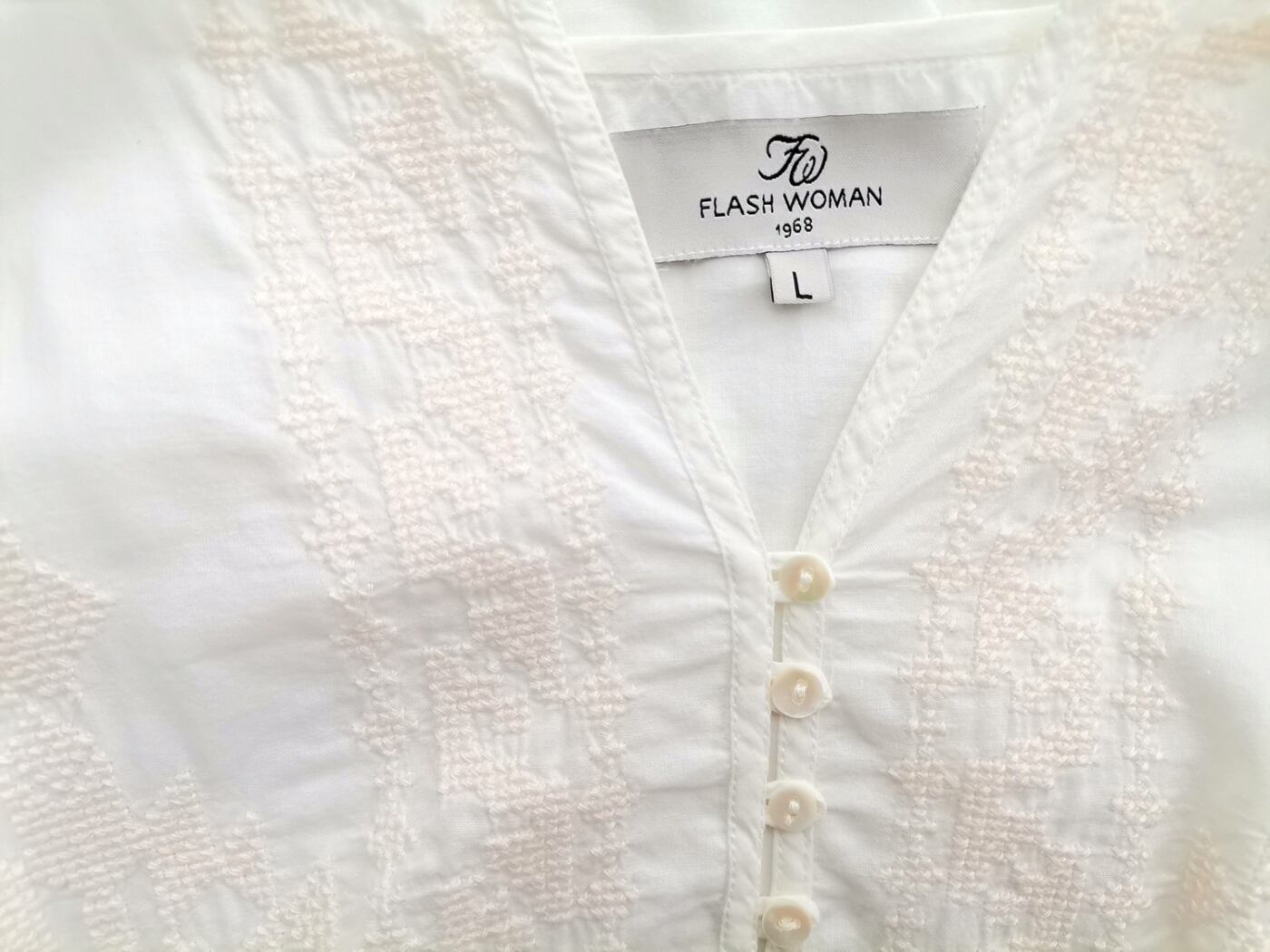 Flash Woman Rozmiar L Kolor Beżowy W serek Tunika Popover Bluzka Rękaw 3/4 Materiał Bawełna 100%