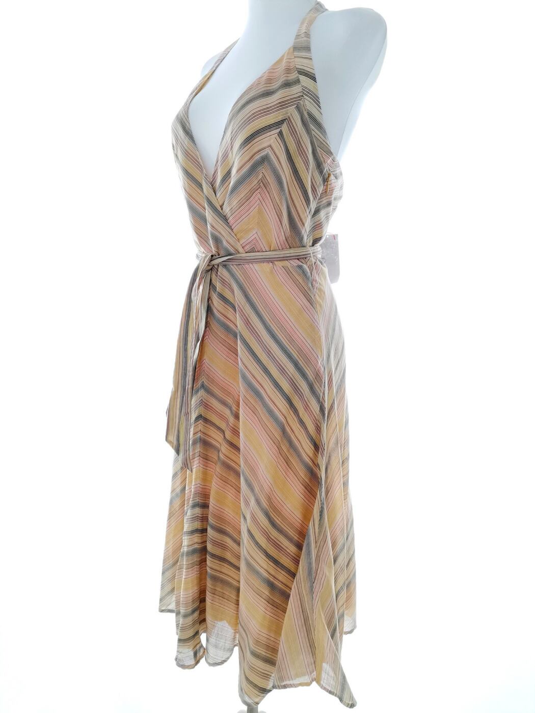 Mexx Rozmiar 36 Kolor Żółty Pasy Halter Sukienka A-Line Bezrękawnik Midi Materiał Bawełna 100% Mexx Rozmiar 36 Kolor Żółty Pasy Halter Sukienka A-Line Bezrękawnik Midi Materiał Bawełna 100%