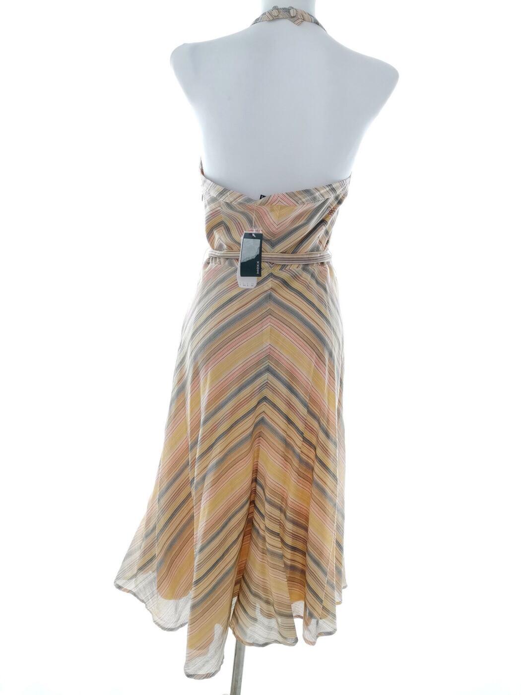 Mexx Rozmiar 36 Kolor Żółty Pasy Halter Sukienka A-Line Bezrękawnik Midi Materiał Bawełna 100% Mexx Rozmiar 36 Kolor Żółty Pasy Halter Sukienka A-Line Bezrękawnik Midi Materiał Bawełna 100%