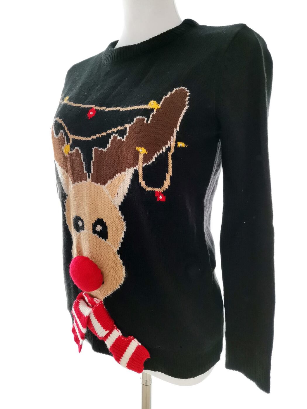 IMG_20210118_112559.jpg Merry Christmas Rozmiar 38-40 Kolor Czarny Crew Neck Sweter Świąteczny Gwiazdka Długi rękaw Cienka dzianina