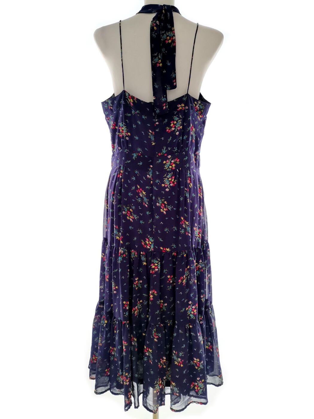 Vintage Rozmiar 16 (44) Kolor Fioletowy Halter Sukienka Maxi Bezrękawnik Długa