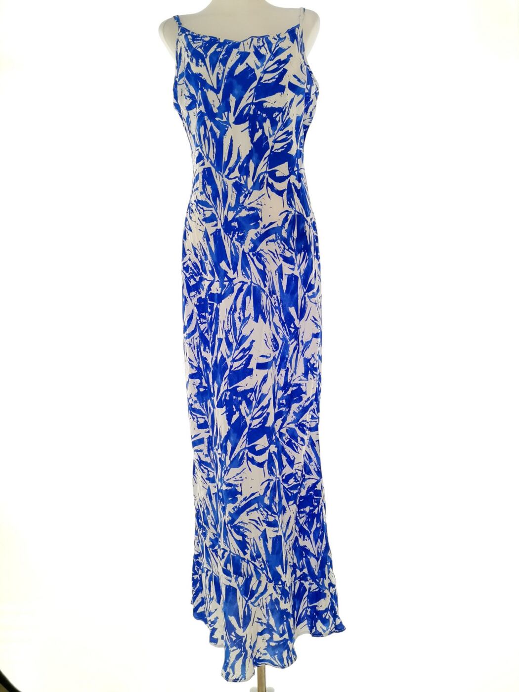 Vintage Rozmiar 42-44 Kolor Niebieski Odkryte Ramiona Sukienka Bodycon Bezrękawnik Długa