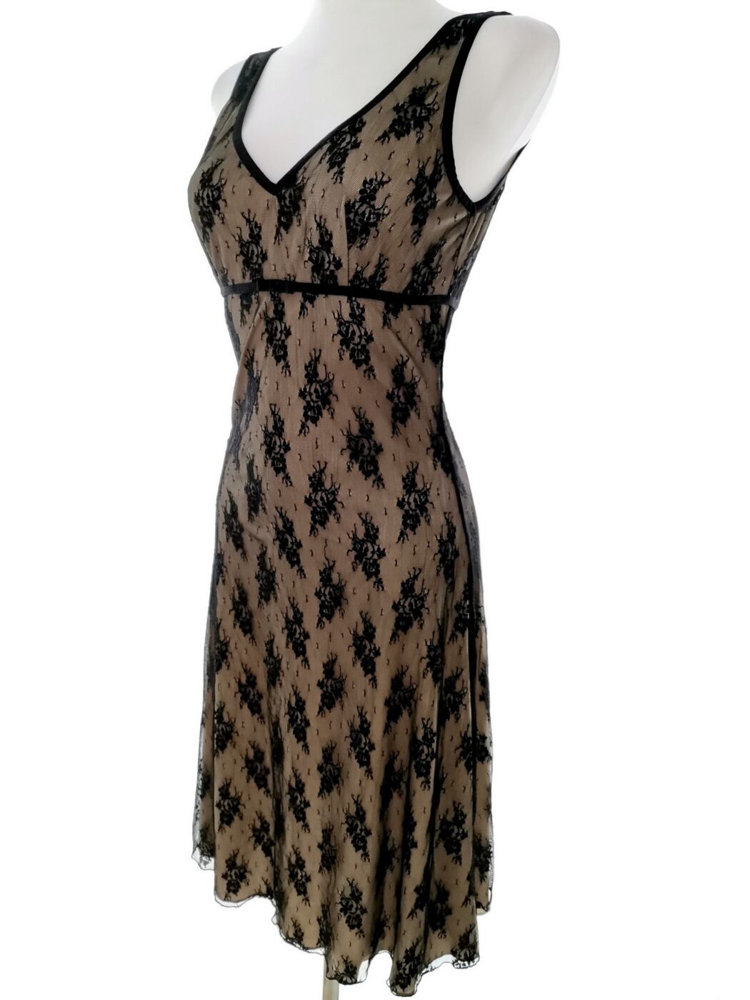 Warehouse Rozmiar 10 (38) Kolor Czarny W serek Sukienka Sheath Bezrękawnik Midi