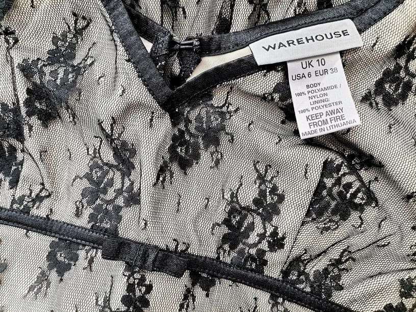 Warehouse Rozmiar 10 (38) Kolor Czarny W serek Sukienka Sheath Bezrękawnik Midi