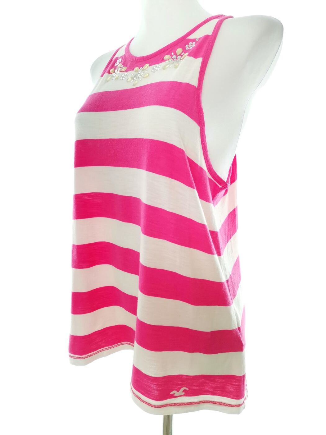 IMG_20210119_124012.jpg Hollister Rozmiar M Kolor Biały Pasy Crew Neck Bluzka Bezrękawnik Materiał Bawełna