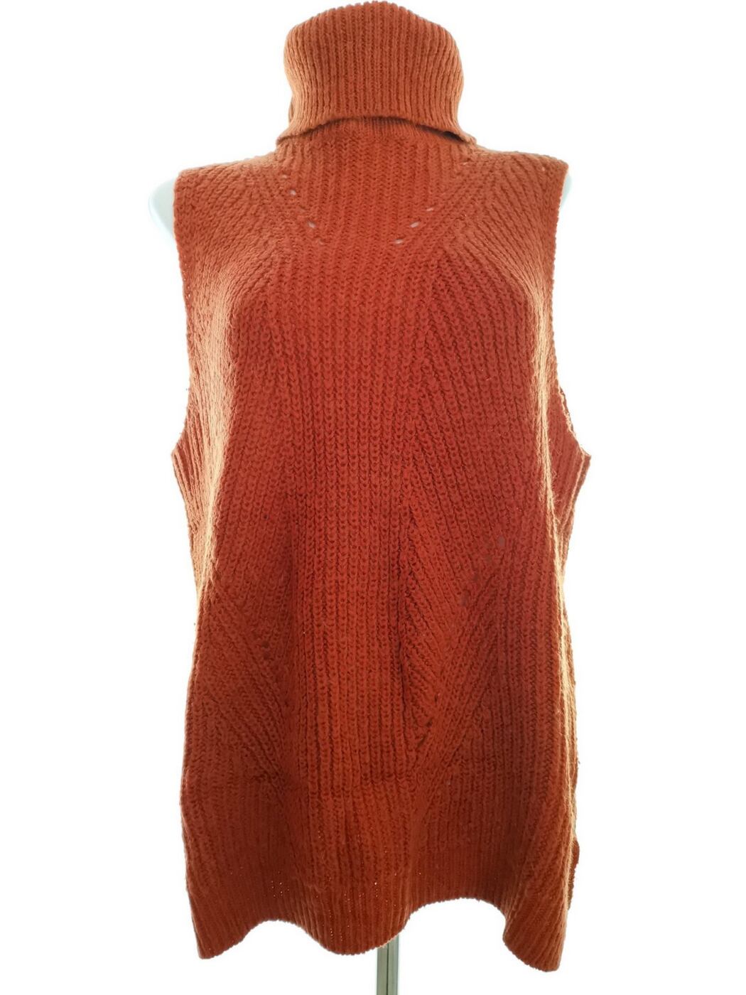 Vintage Rozmiar 40 Kolor Pomarańczowy Golf Tunika Bluzka Dzianina Bezrękawnik