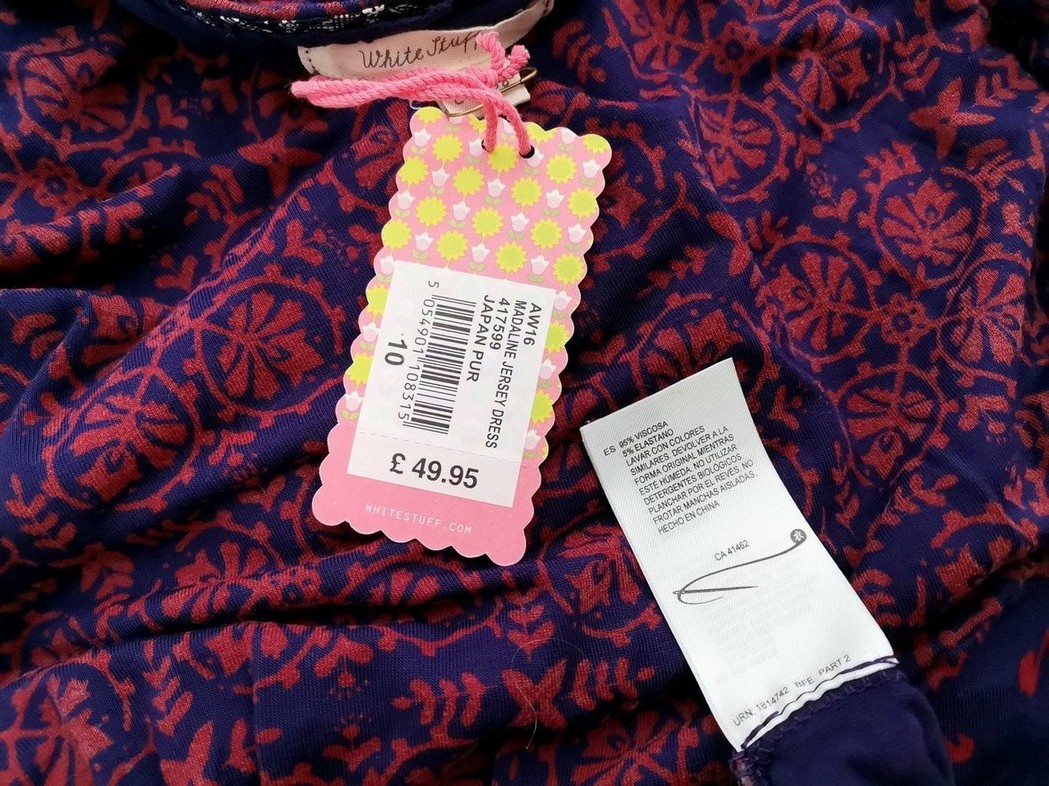 White stuff Rozmiar 10 (38) Kolor Fioletowy Okrągły dekolt Sukienka Sweterkowa Rękaw 3/4 Midi Materiał Wiskoza White stuff Rozmiar 10 (38) Kolor Fioletowy Okrągły dekolt Sukienka Sweterkowa Rękaw 3/4 Midi Materiał Wiskoza