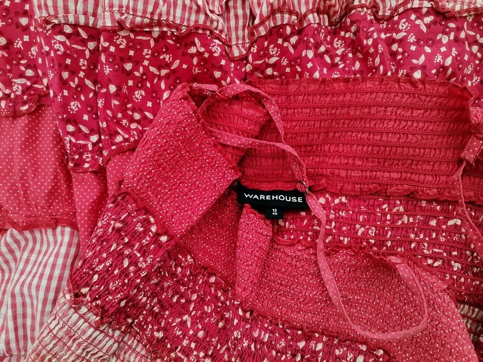 Warehouse Rozmiar 12 (40) Kolor Różowy Krata Odkryte Ramiona Sukienka Mini Bezrękawnik Krótka Materiał Bawełna 100%