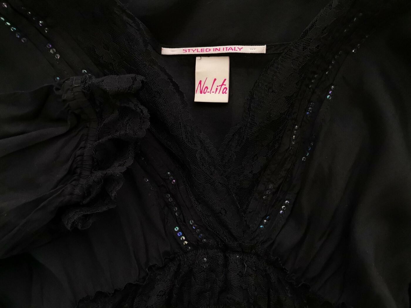 Nolita Rozmiar 44 Kolor Czarny W serek Sukienka Sheath Krótki rękaw Do Kolan Materiał Wiskoza 100%