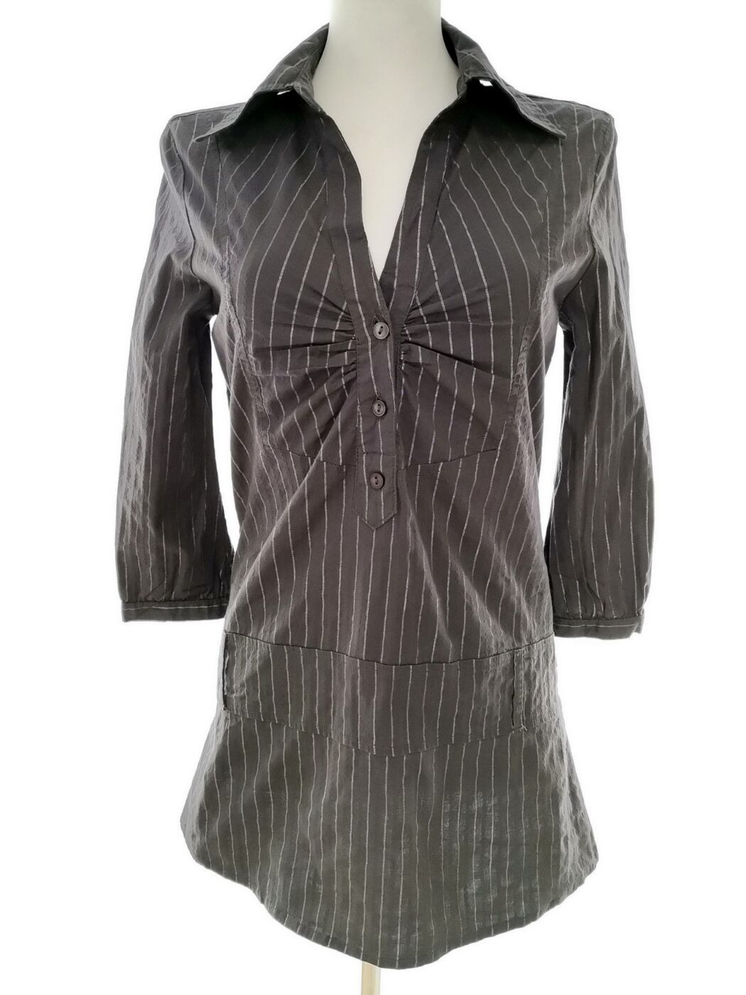 Vero moda Rozmiar M Kolor Szary Pasy Kołnierz Tunika Popover Bluzka Rękaw 3/4 Materiał Bawełna