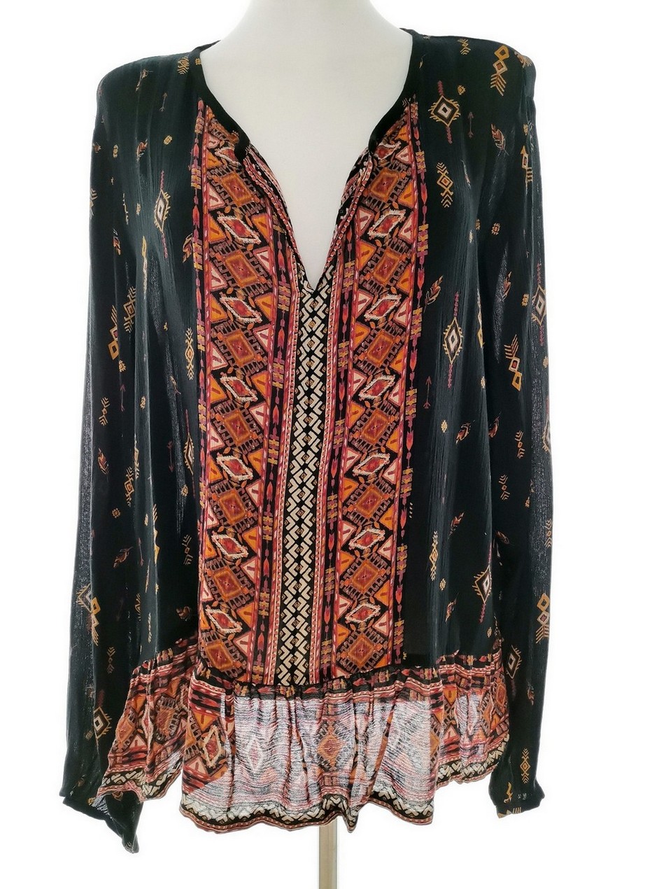 FB Sister Rozmiar L Kolor Czarny Damask Paisley W serek Bluzka Długi rękaw Materiał Wiskoza 100%
