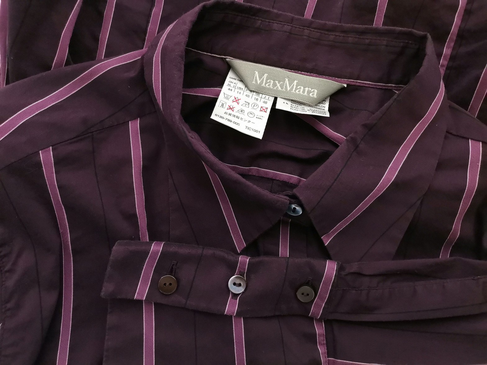 Maxmara Rozmiar 44 Kolor Purpurowy Pasy Kołnierz Koszula Zapinana Bluzka Długi rękaw Materiał Bawełna