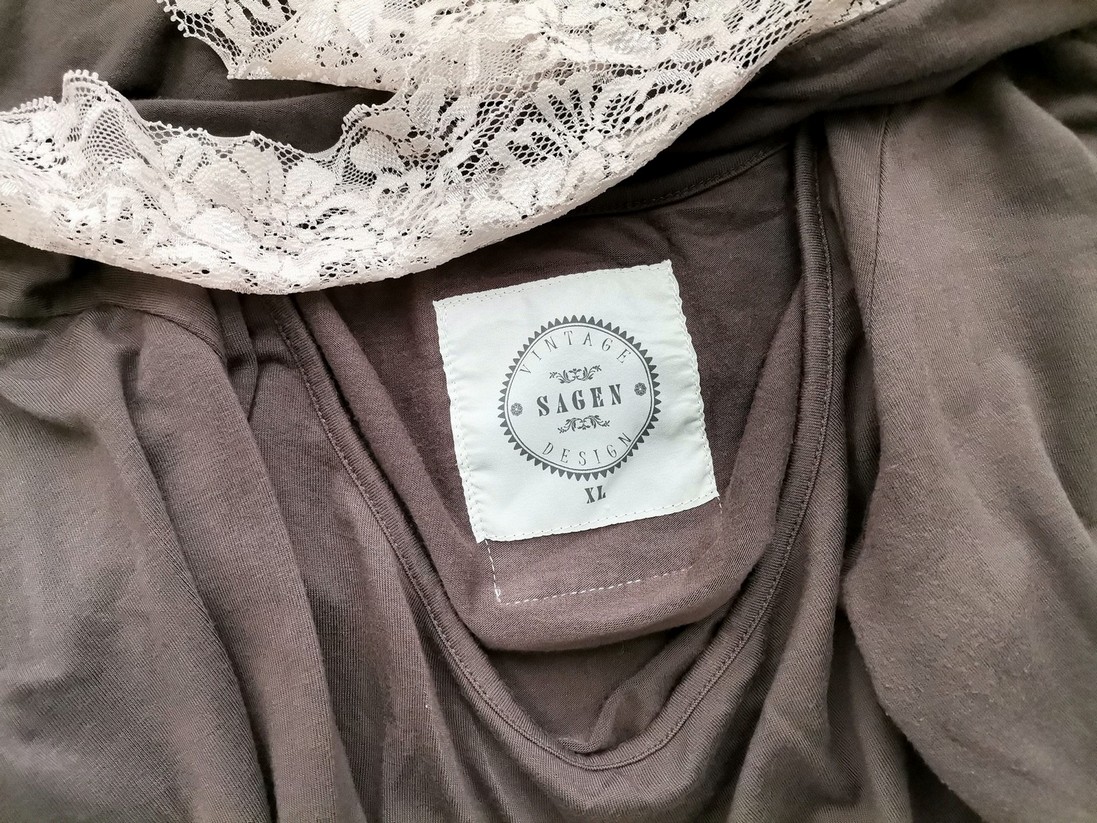 VINTAGE SAGEN Rozmiar XL Kolor Szary Dekolt U Sukienka Prostokątna Długi rękaw Do Kolan Materiał Wiskoza VINTAGE SAGEN Rozmiar XL Kolor Szary Dekolt U Sukienka Prostokątna Długi rękaw Do Kolan Materiał Wiskoza