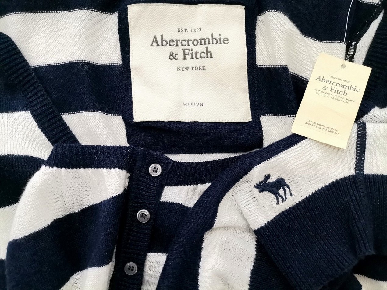 IMG_20210128_112312.jpg ABERCROMBIE & FITCH Rozmiar M Kolor Granatowy Pasy Dekolt U Sweter Rękaw 3/4 Materiał Bawełna 100% Cienka dzianina