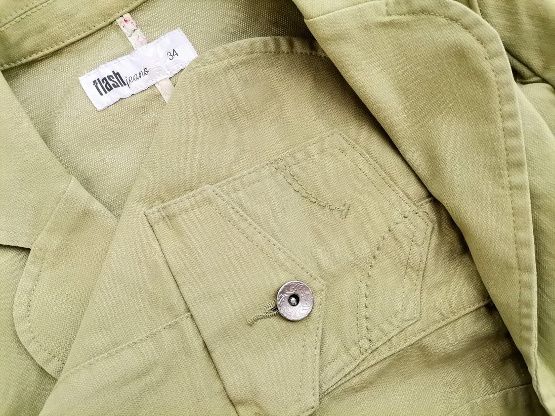 IMG_20210202_113550.jpg Flash Jeans Rozmiar 34 Kolor Limonkowa Zieleń Kołnierz Żakiet z zapięciem Długi rękaw Materiał Bawełna