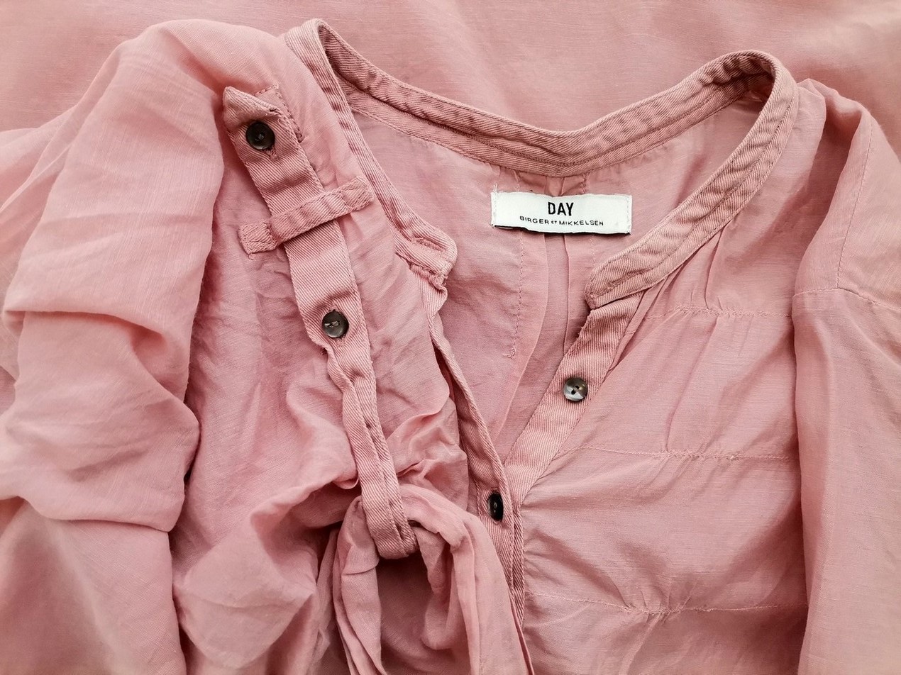 Day Birger Et Mikkelsen Rozmiar 34 Kolor Pudrowy Róż Split Crew Neck Tunika Popover Bluzka Rękaw 3/4 Materiał Bawełna