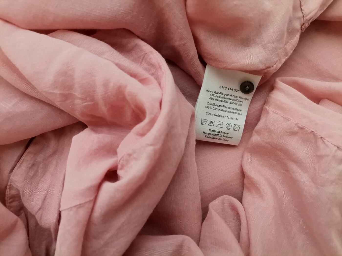 Day Birger Et Mikkelsen Rozmiar 34 Kolor Pudrowy Róż Split Crew Neck Tunika Popover Bluzka Rękaw 3/4 Materiał Bawełna