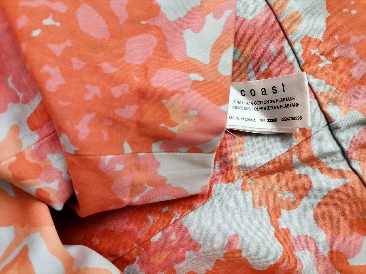 Coast Rozmiar 10 (36) Kolor Pomarańczowy W łódkę Sukienka Ołówkowa Bezrękawnik Midi Materiał Bawełna