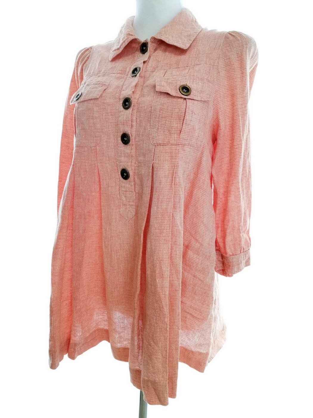 H&m Rozmiar 36 Kolor Pudrowy Róż Kołnierz Tunika Popover Bluzka Rękaw 3/4 Materiał Len H&m Rozmiar 36 Kolor Pudrowy Róż Kołnierz Tunika Popover Bluzka Rękaw 3/4 Materiał Len
