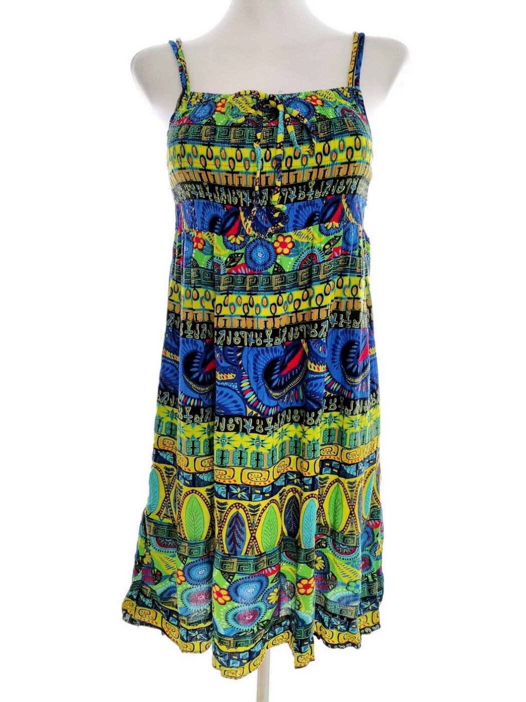 Vintage Rozmiar 38 Kolor Kolorowa Odkryte Ramiona Sukienka Mini Bezrękawnik Krótka Materiał Rayon 100%