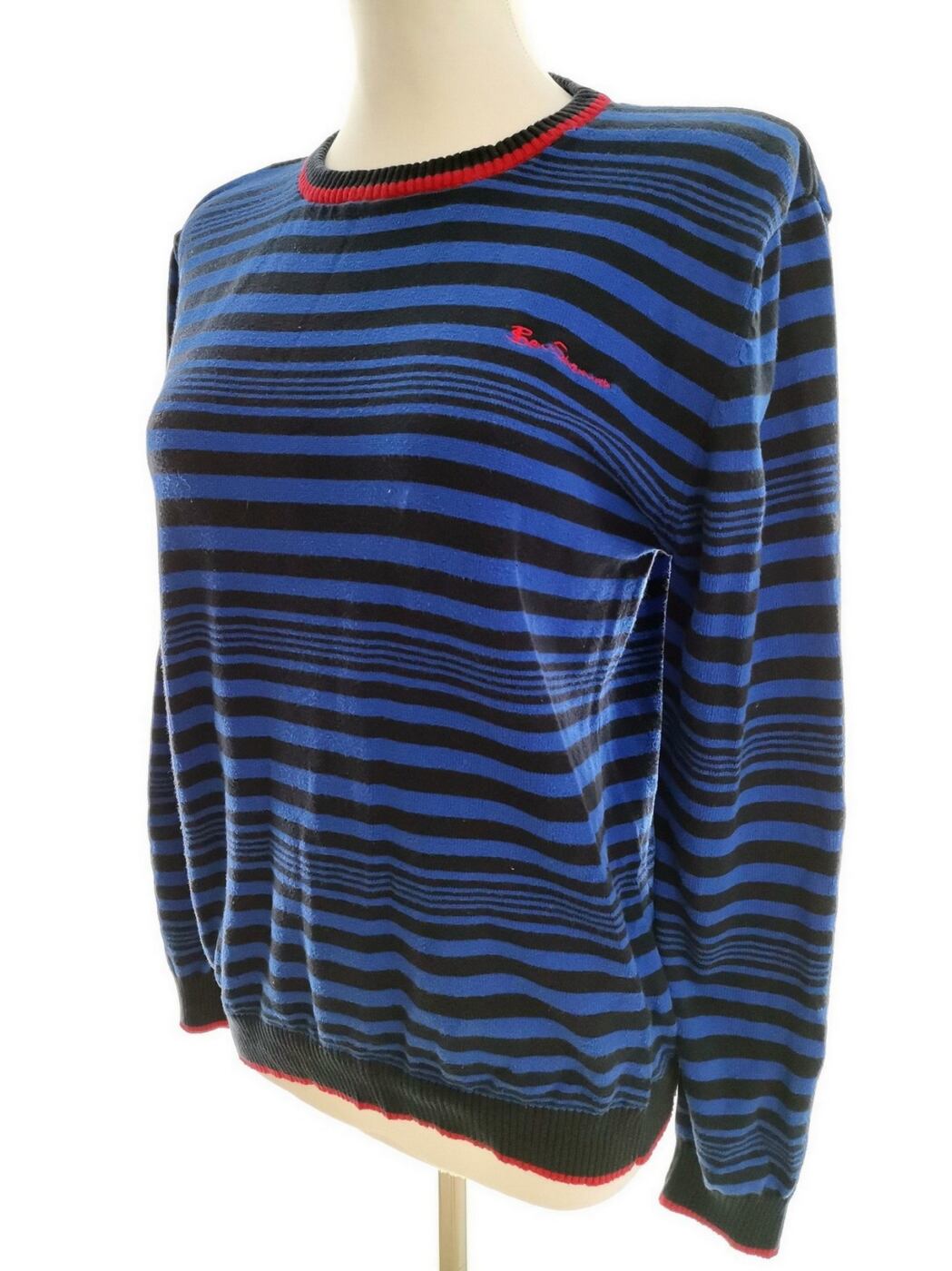 IMG_20210204_122615.jpg BEN SHERMAN Rozmiar 14-15 age (XS/S) Kolor Niebieski Pasy Crew Neck Sweter Długi rękaw Materiał Bawełna 100% Cienka dzianina
