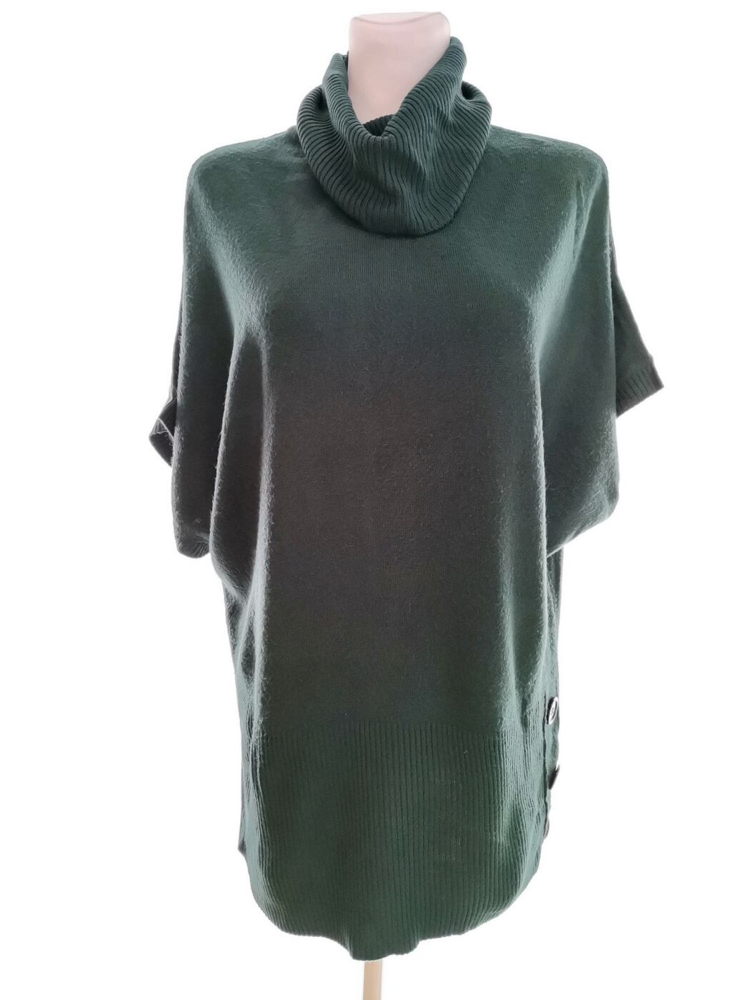 Vintage Couture Rozmiar 18 (46) Kolor Szmaragdowy Drapowany dekolt Tunika Bluzka Dzianina Krótki rękaw Materiał Akryl 100%