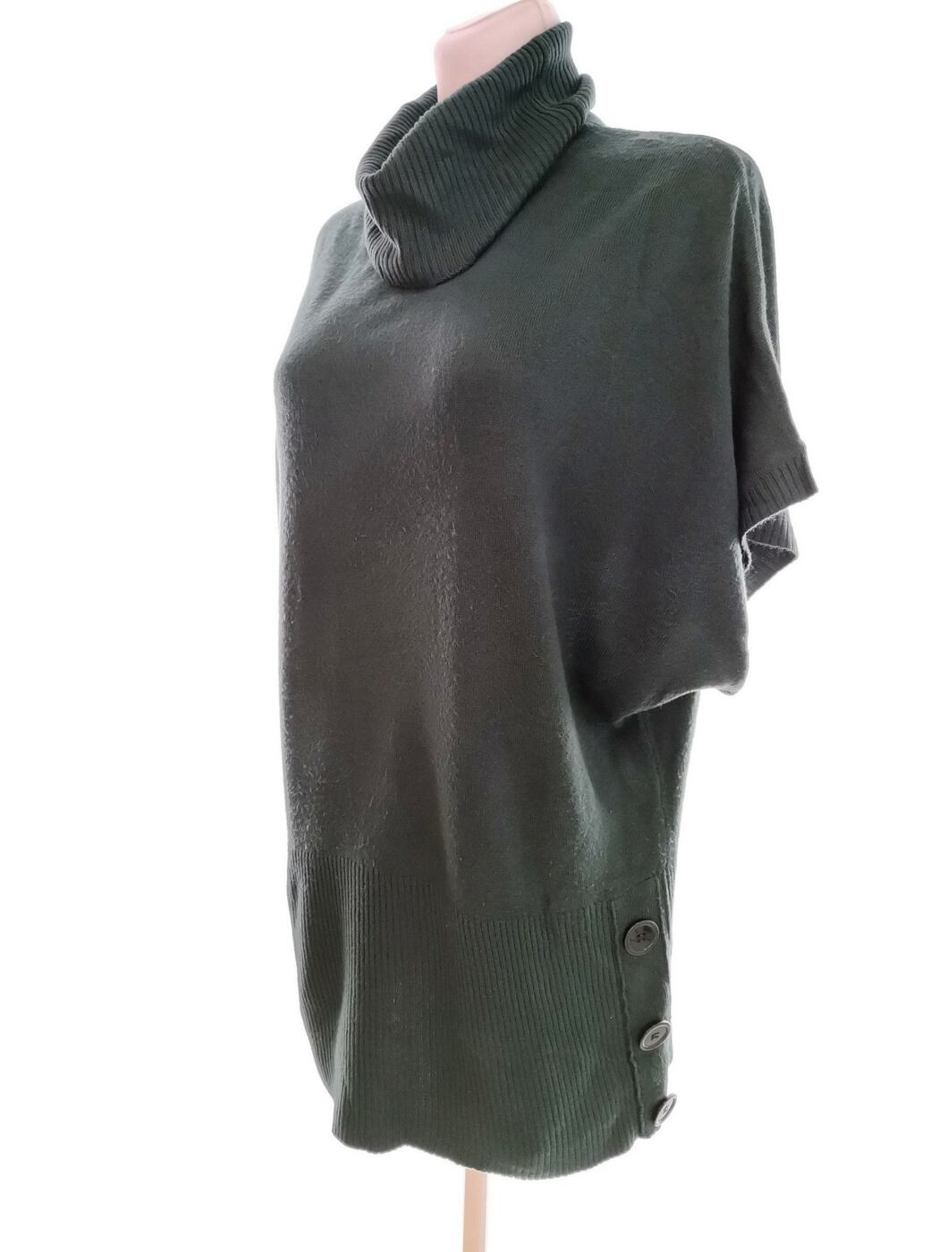 Vintage Couture Rozmiar 18 (46) Kolor Szmaragdowy Drapowany dekolt Tunika Bluzka Dzianina Krótki rękaw Materiał Akryl 100%