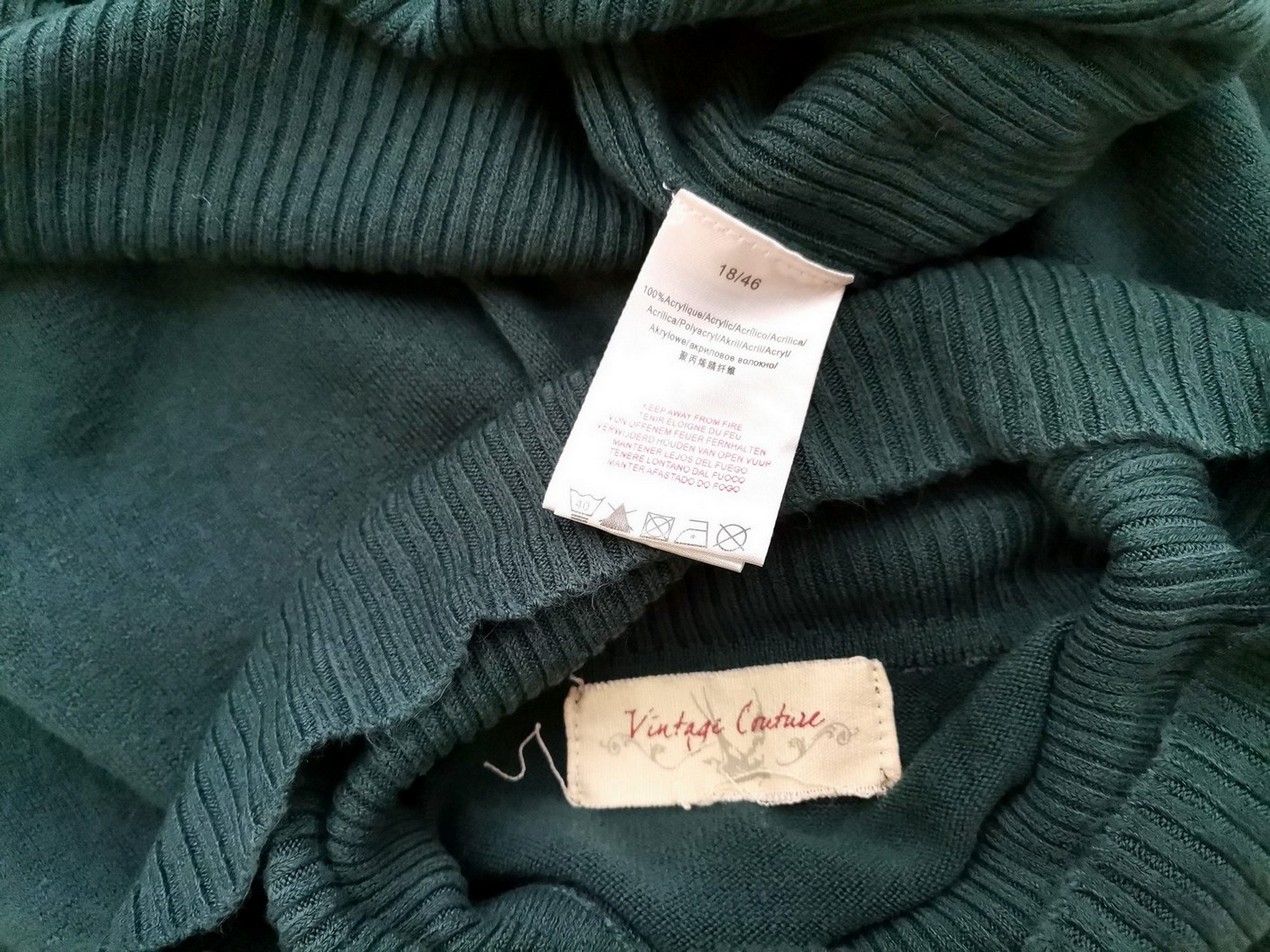 Vintage Couture Rozmiar 18 (46) Kolor Szmaragdowy Drapowany dekolt Tunika Bluzka Dzianina Krótki rękaw Materiał Akryl 100%