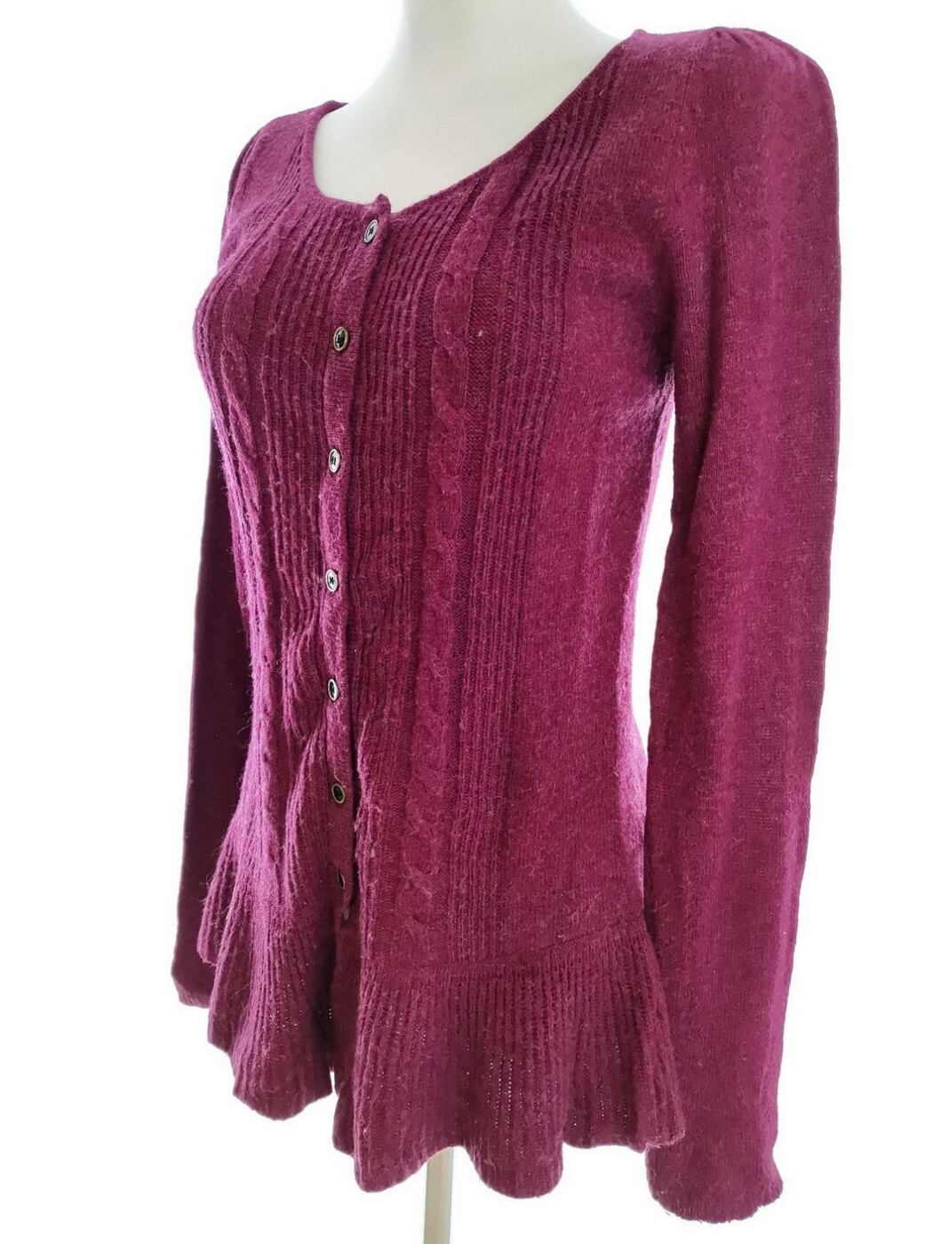 IMG_20210205_125848.jpg Vero moda Rozmiar S Kolor Purpurowy Kołnierz Długi Zapinany Kardigan Długi rękaw Dzianina waflowa
