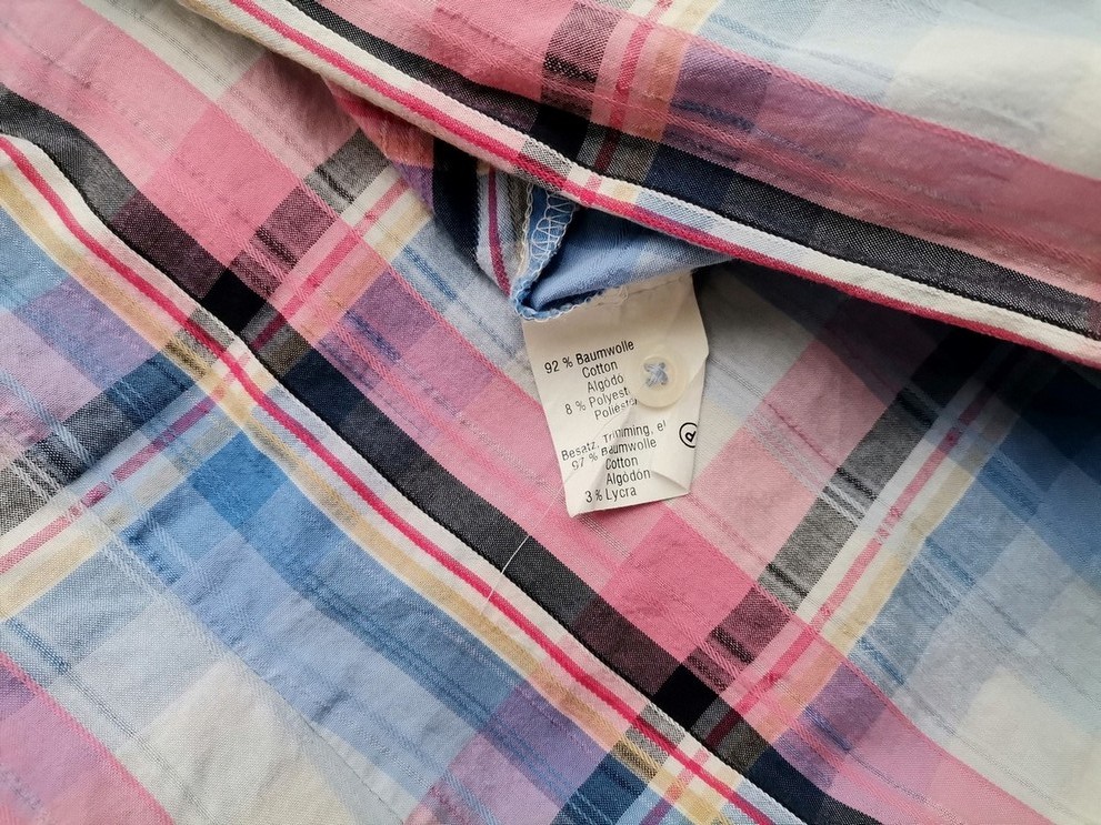 Fashion Rozmiar 48 Kolor Niebieski Krata Kołnierz Koszula Zapinana Bluzka Krótki rękaw Materiał Bawełna